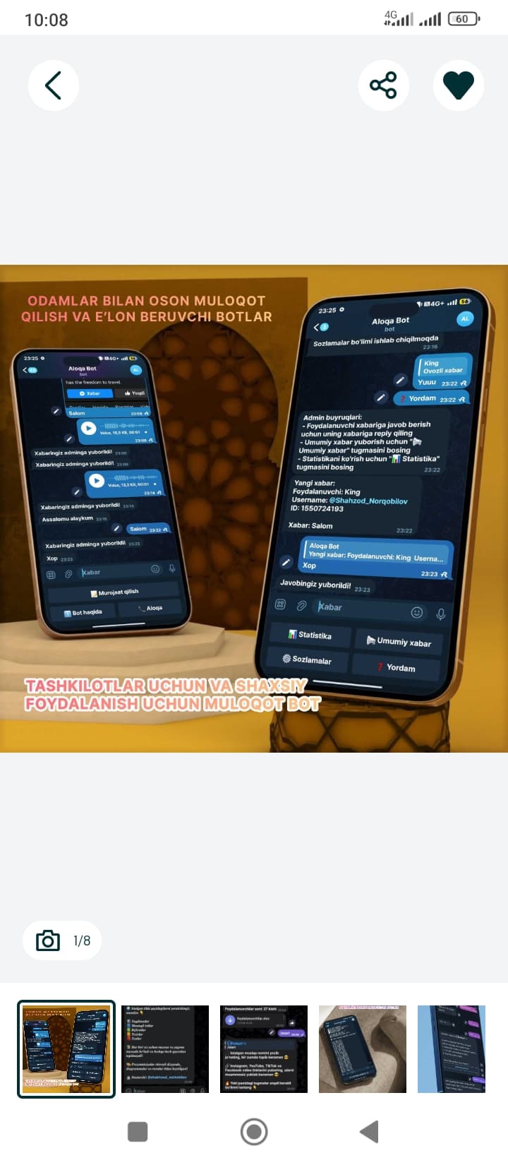 Telegram Botlar, Veb Sayt va Mini app li telegram botlar yozish Xizmati