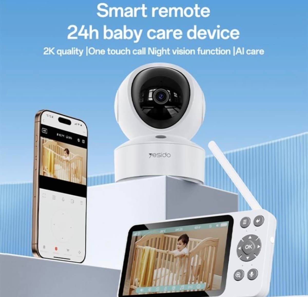 Yesido KM28 Video Baby Monitor 5" ekran va Wi-Fi Kamera Tungi Ko'rish bilan