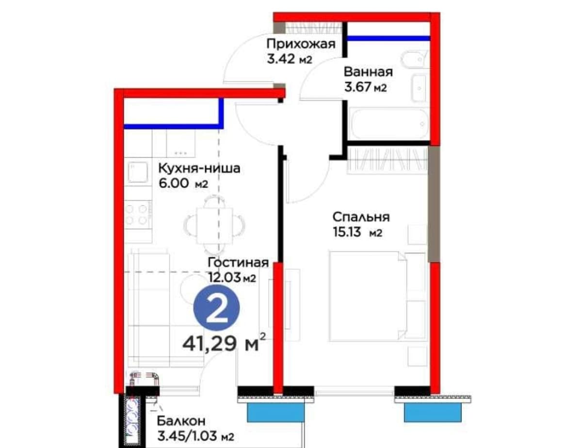BI SAN turar joy majmuasi, 2 xonali kvartira 41.29 m2. Toshkent shahri, Farg'ona Yuliy ko'chasi
