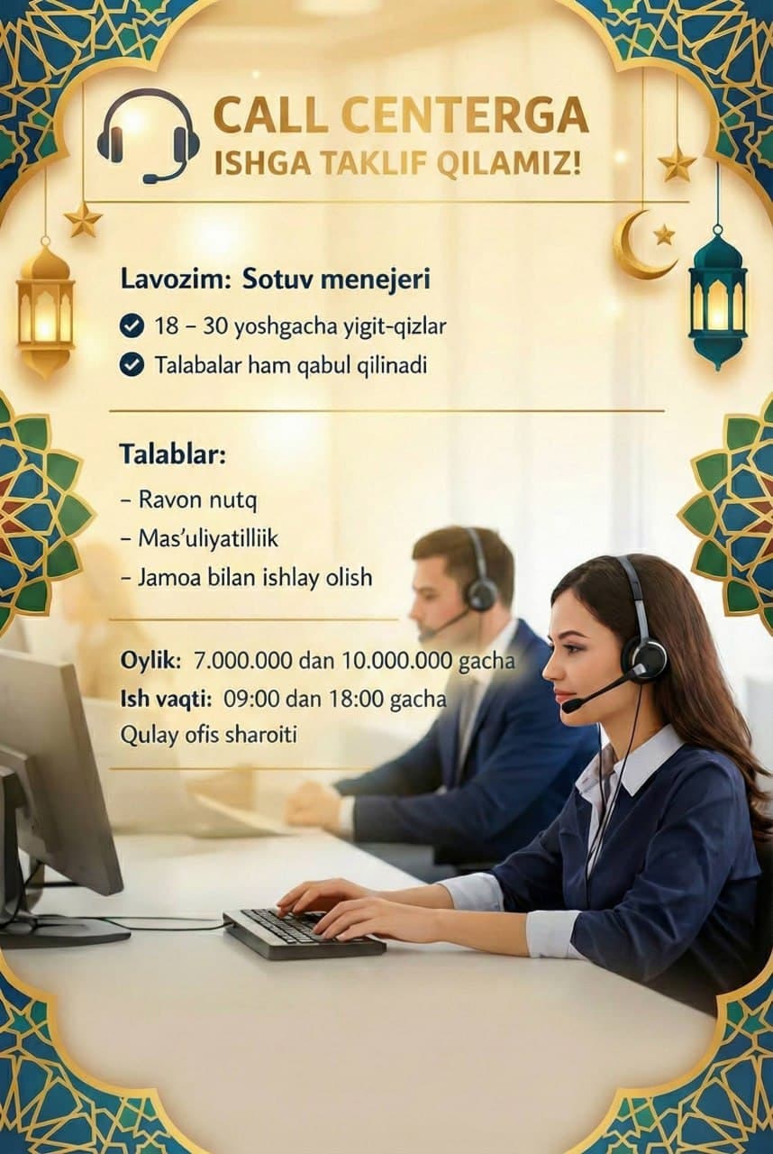 call centrga ishga taklif etamiz