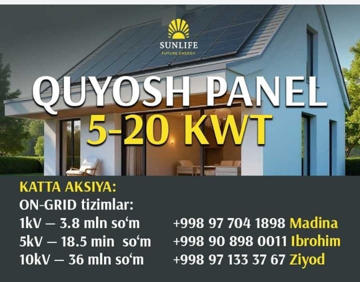 Katta promotion Quyosh stansiyasi 10 kvt, 20 kVt, 100 kVt