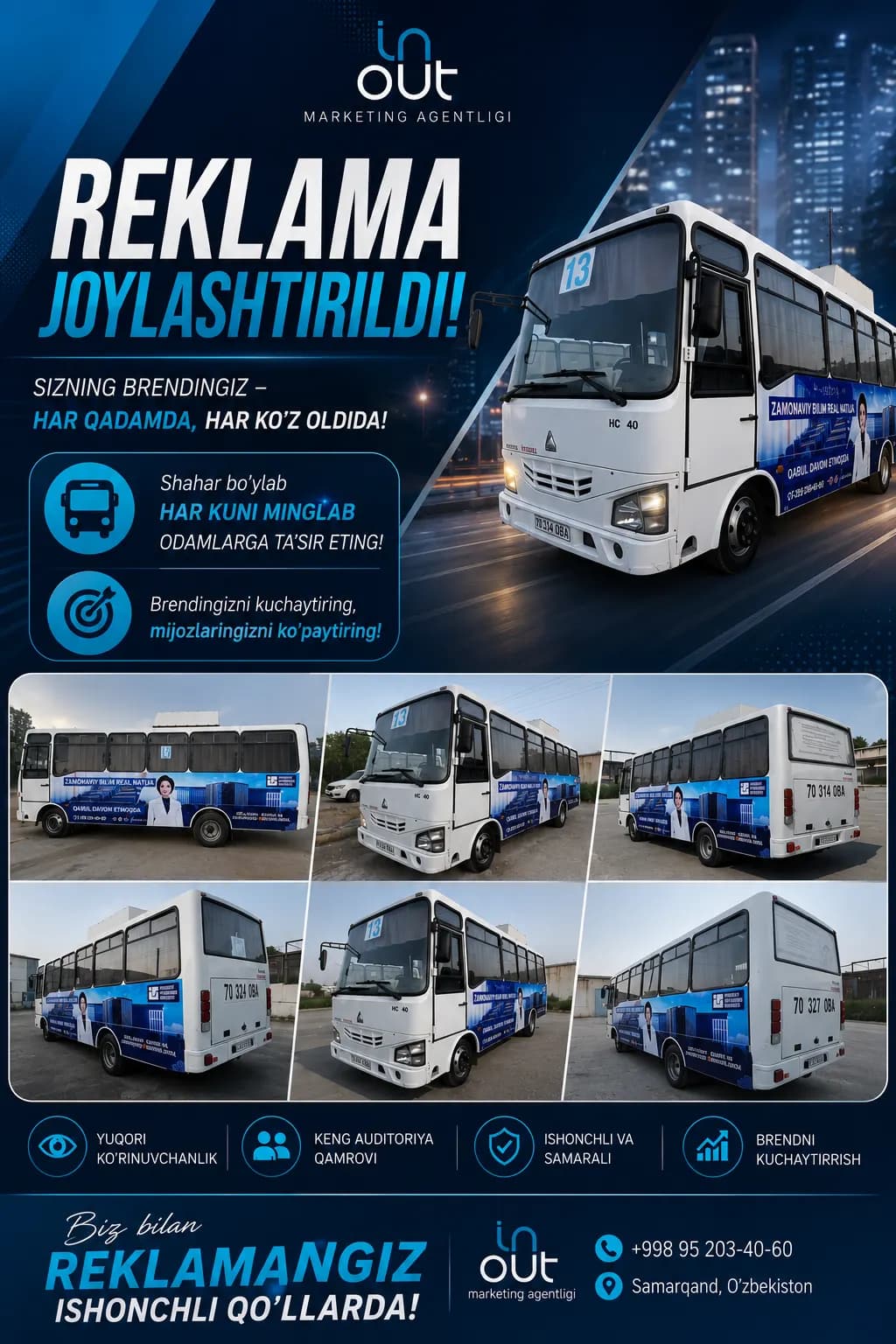 avtobus reklama, avtobuslarda reklama, tashqi reklama, reklama joylash, oʻzbekiston boʻylab reklama, avtobuslarga reklama joylash