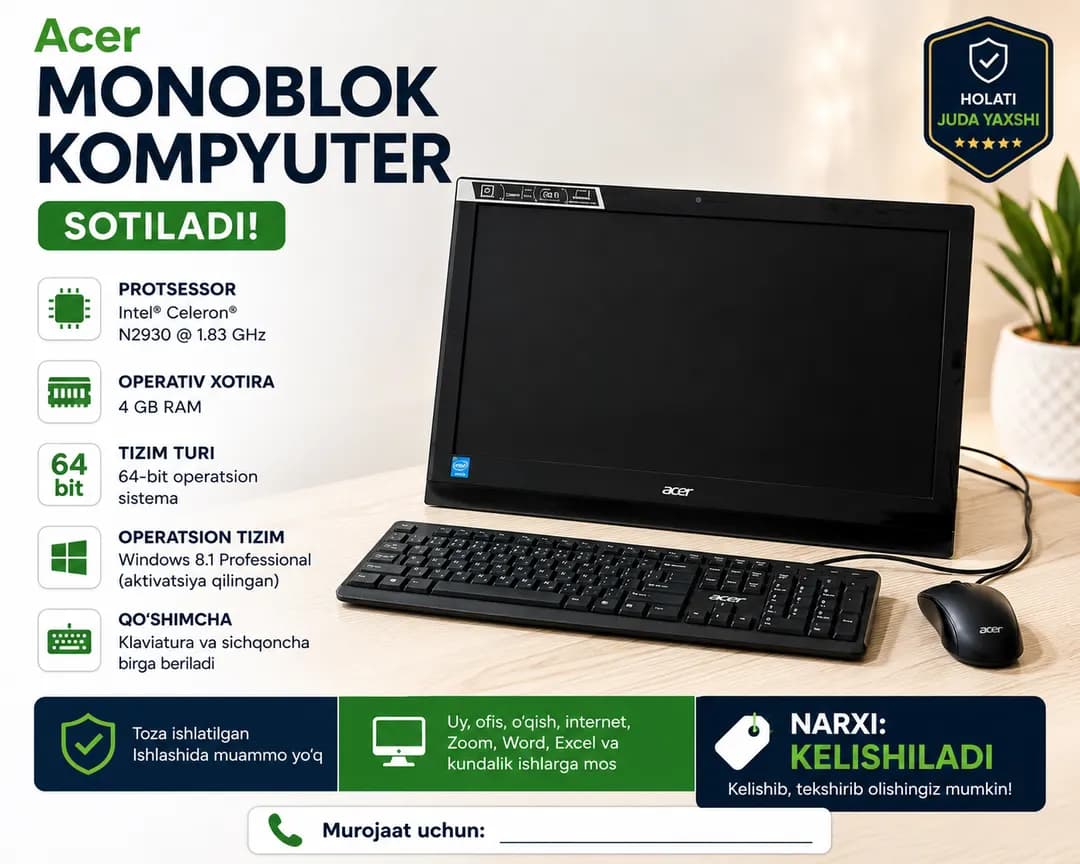 Acer Monoblok Kompyuter Sotiladi