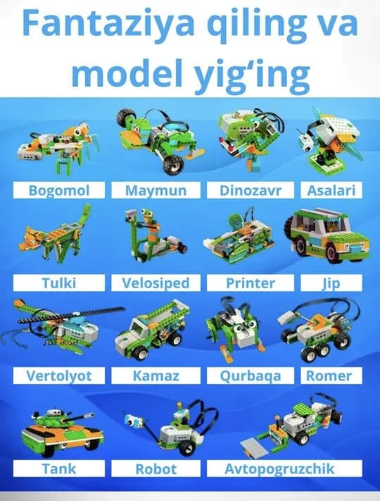 Legolar to'plami bilan fantaziya qiling va model yig'ing