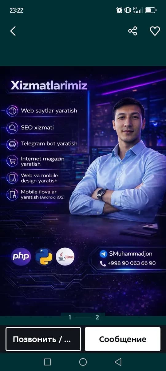 Dasturlash xizmatlari Web sayt va mobil ilova yaratish