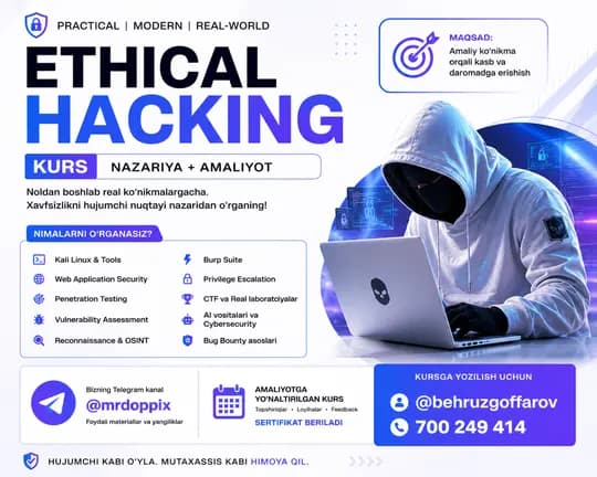 Ethical Hacking -  Real Amaliyot davomida xakerlikni o'rganing