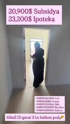 65m2 13 qavat 2 ta balkon
